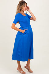 Blue Contrast Knit Top Maternity Midi Dress