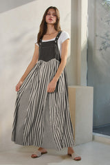 Charcoal Striped Colorblock Denim Contrast Maxi Dress