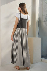 Charcoal Striped Colorblock Denim Contrast Maxi Dress