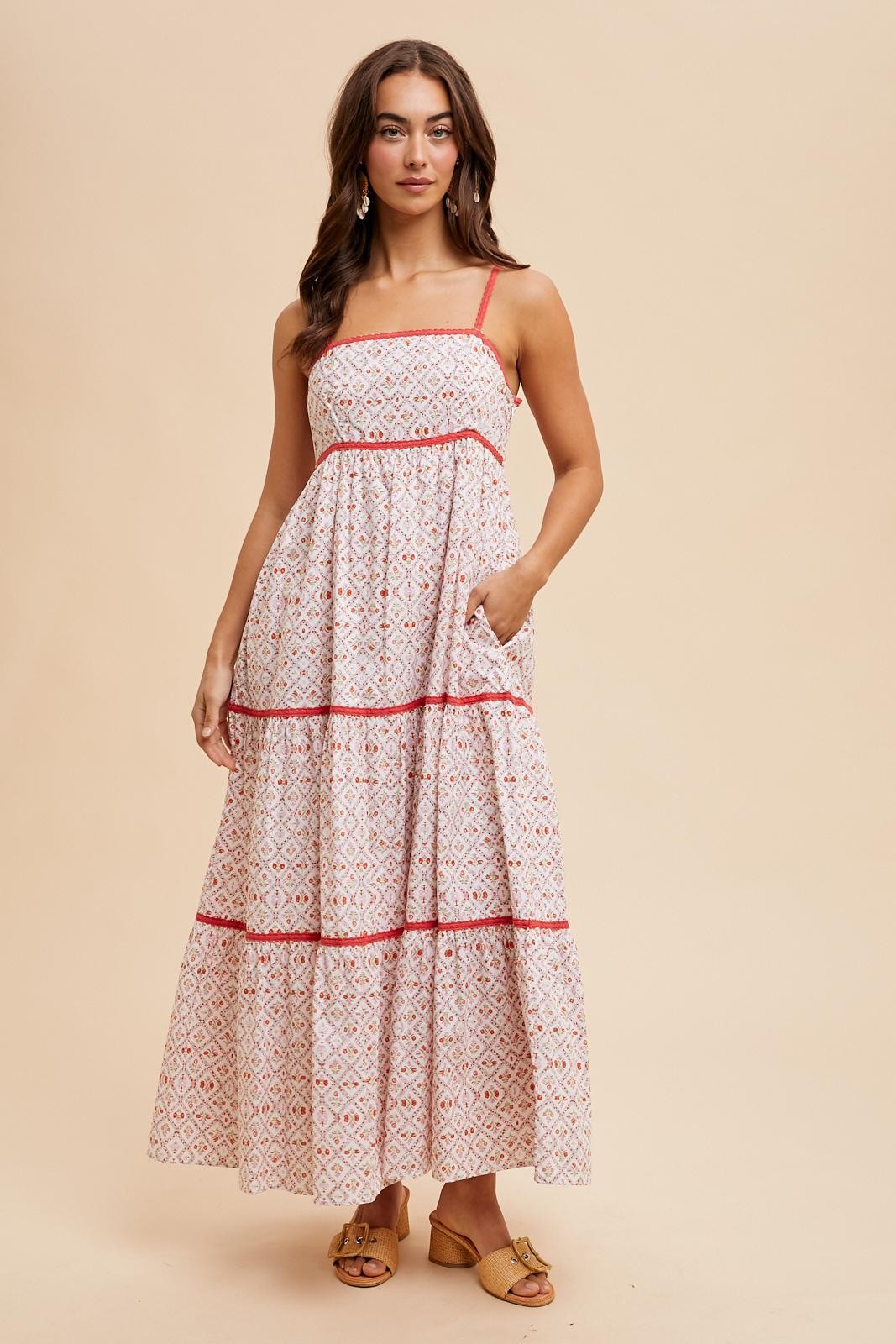 Coral Cotton Floral Maxi Dress
