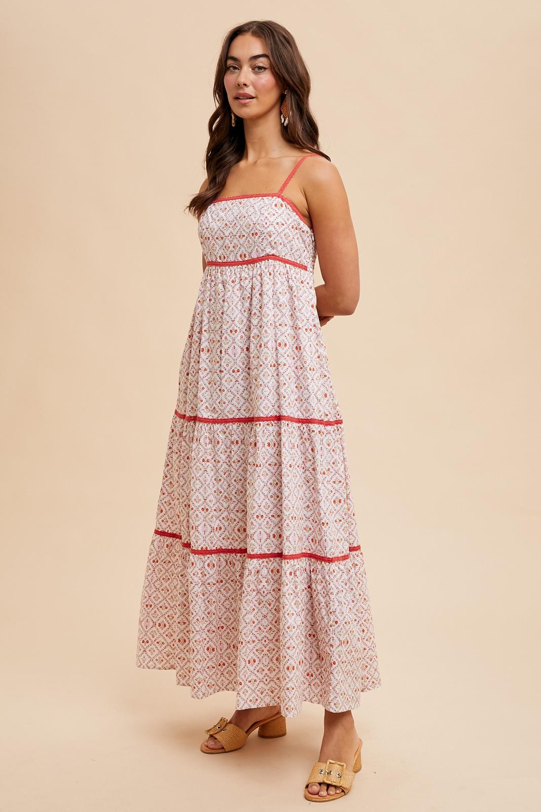 Coral Cotton Floral Maxi Dress
