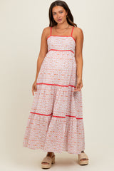 Coral Cotton Floral Maternity Maxi Dress