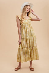 Mustard Cotton Plaid Maxi Dress