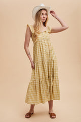 Mustard Cotton Plaid Maxi Dress