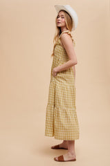 Mustard Cotton Plaid Maxi Dress