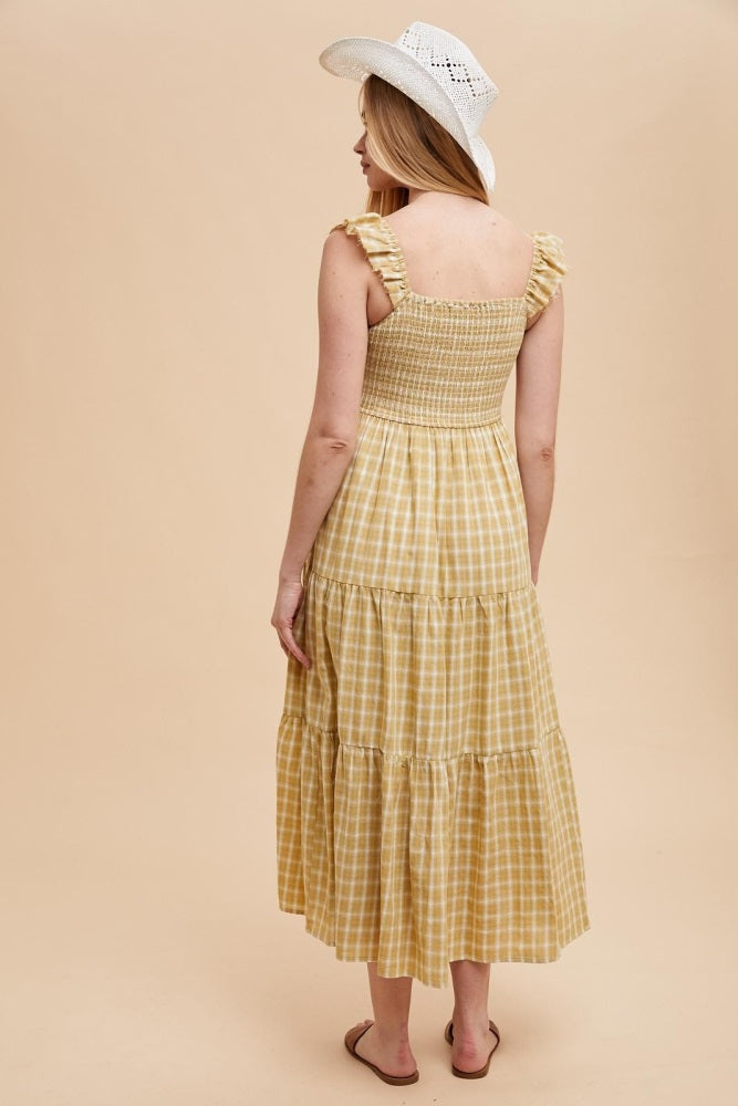 Mustard Cotton Plaid Maxi Dress