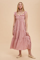 Mauve Cotton Plaid Maxi Dress