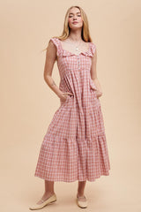 Mauve Cotton Plaid Maxi Dress