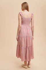 Mauve Cotton Plaid Maxi Dress