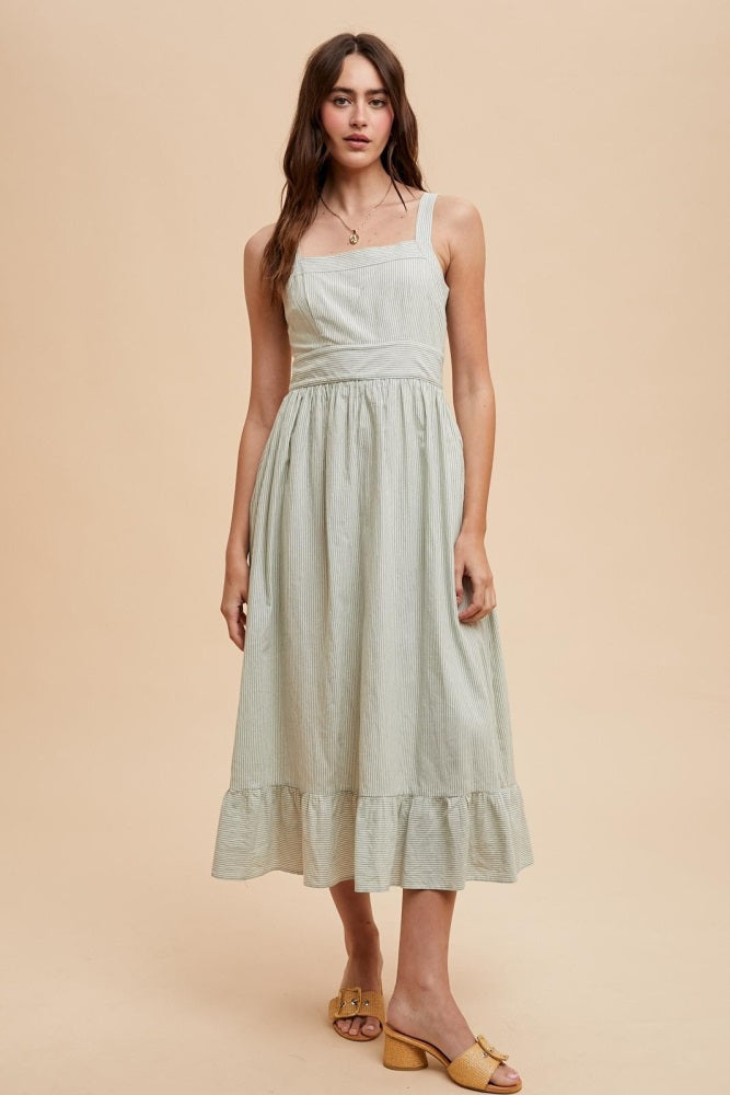 Mint Green Striped Cotton Sleeveless Maternity Dress