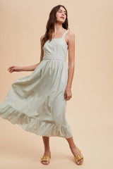 Mint Green Striped Cotton Sleeveless Dress