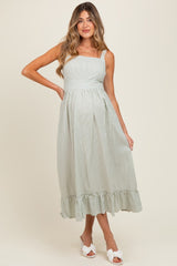 Mint Green Striped Cotton Sleeveless Maternity Dress