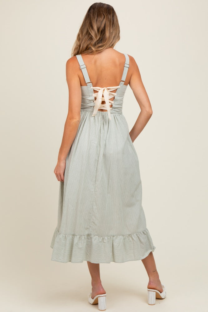 Mint Green Striped Cotton Sleeveless Maternity Dress