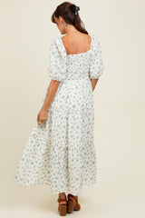 Blue Floral Smocked Ruffle Tiered Maxi Dress