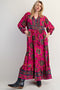 Magenta Floral Tassel Tie Long Sleeve Maxi Dress