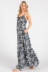 Charcoal Floral Waist Tie Maxi Dress