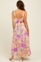 Pink Floral Cutout Tie Back Maxi Dress