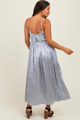 Light Grey Satin Sleeveless Tie-Back Maternity Midi Dress