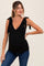 Black Solid Ribbed Sleeveless Tie V-Neck Maternity Top