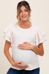 Beige Textured Ruffle Sleeve Maternity Top