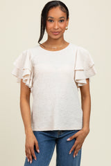 Beige Textured Ruffle Sleeve Maternity Top