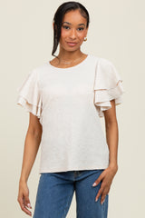 Beige Textured Ruffle Sleeve Top