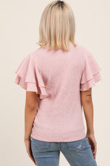 Pink Textured Ruffle Sleeve Maternity Top