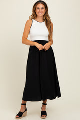 Black Contrast Knit Top Sleeveless Maternity Midi Dress