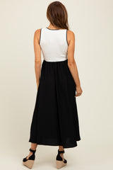 Black Contrast Knit Top Sleeveless Midi Dress
