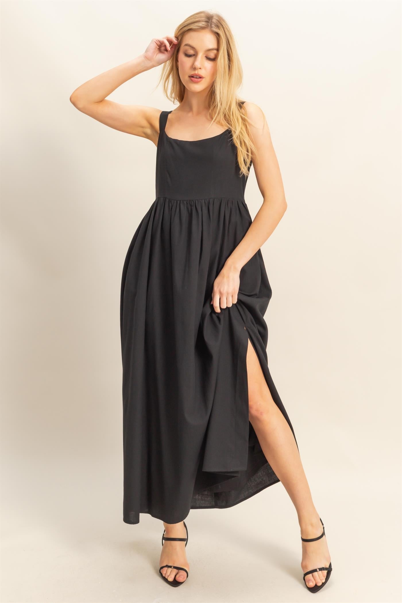 Black Square Neck Fit And Flare Maternity Midi Dress