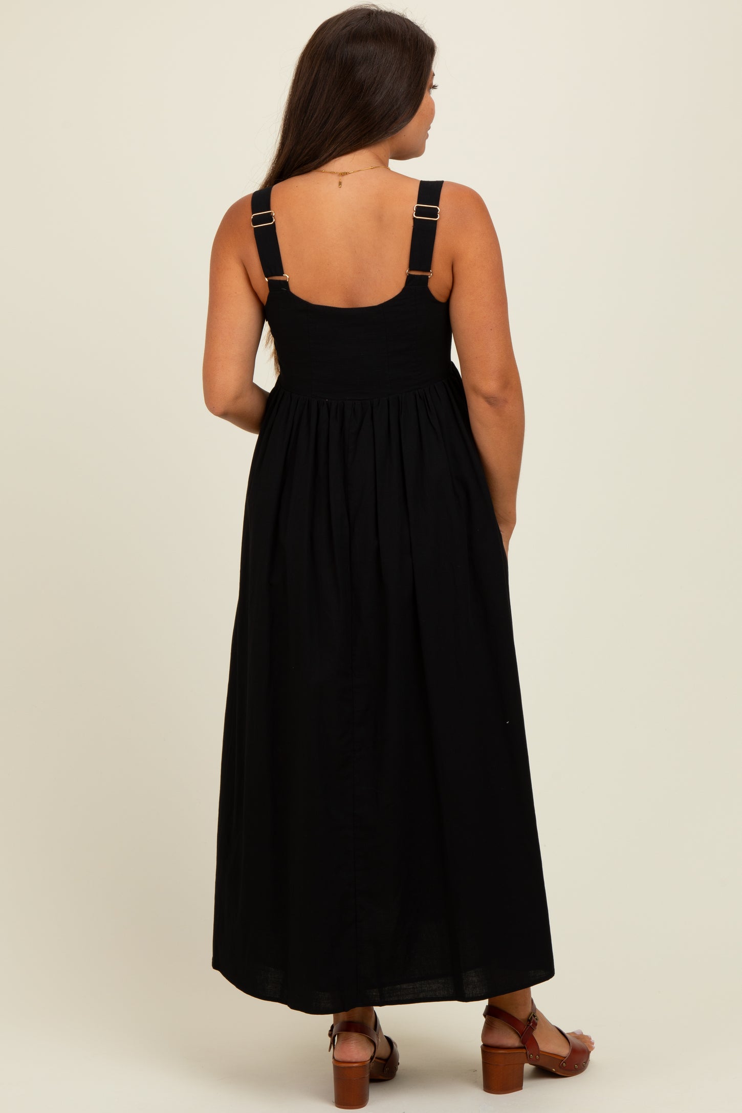 Black Square Neck Fit And Flare Maternity Midi Dress