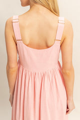 Pink Square Neck Fit And Flare Midi Dress