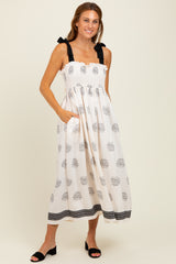 Cream/Black Vintage Floral Border Printed Smocked Top Sleeveless Maternity Maxi Dress