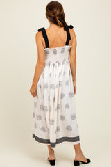 Cream/Black Vintage Floral Border Printed Smocked Top Sleeveless Maxi Dress