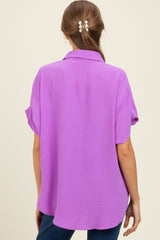 Lavender Solid Collared Button-Up Maternity Top