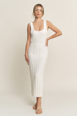 Ivory Wide Ribbed Sweater Knit Maternity Midi Dress