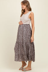 Taupe/Animal Print Mixed Maternity Maxi Dress