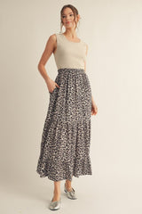 Taupe/Animal Fabric Mixed Maxi Dress