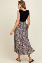 Black/Animal Print Mixed Maternity Maxi Dress