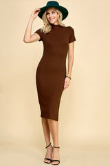 Brown Mock Neck Short Sleeve Dress