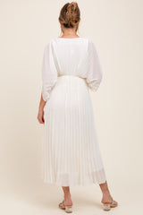 Cream Pleated V Neck Maternity Maxi Dress