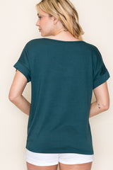 Forest Green V-Neck Front Pocket Short Sleeve T-Shirt