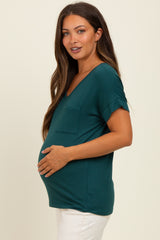 Forest Green V-Neck Front Pocket Maternity Short Sleeve T-Shirt