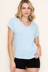Light Blue Terry Short Sleeve Maternity Top