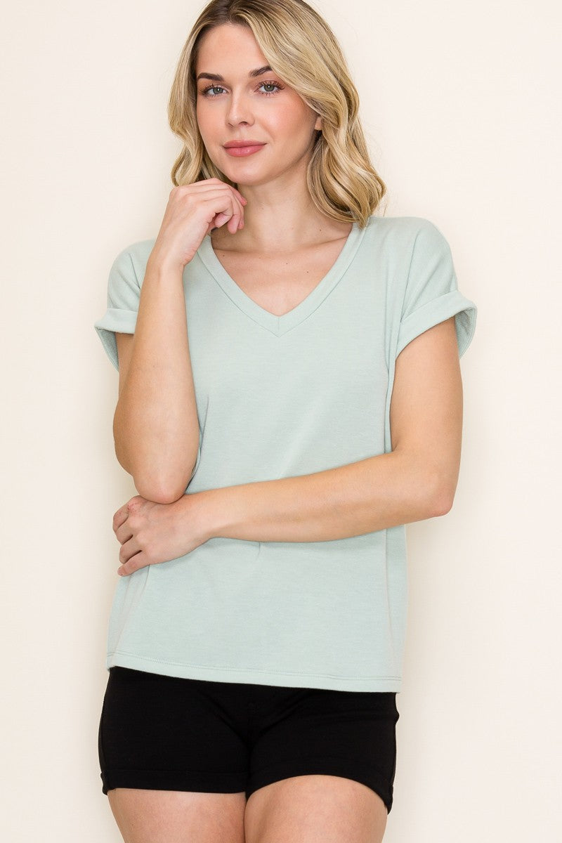 Light Olive Terry Short Sleeve Top