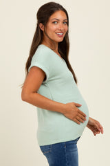 Light Olive Terry Short Sleeve Maternity Top