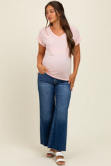 Light Pink Terry Short Sleeve Maternity Top