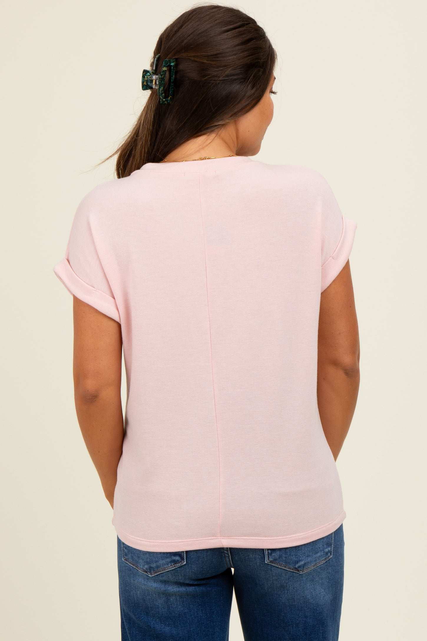 Light Pink Terry Short Sleeve Maternity Top
