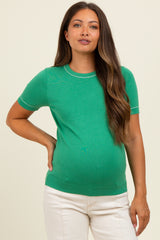Green Knit Crew Neck Maternity Short Sleeve Top