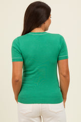 Green Knit Crew Neck Maternity Short Sleeve Top